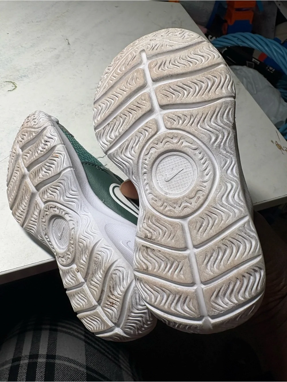 Nike Kids Green and White Slip-On Sneakers with Swoosh